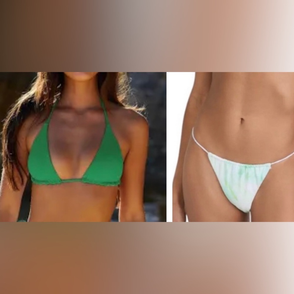 Good American Green Triangle Bikini Top 3 lL tie die 2/M NWT bottom SW01